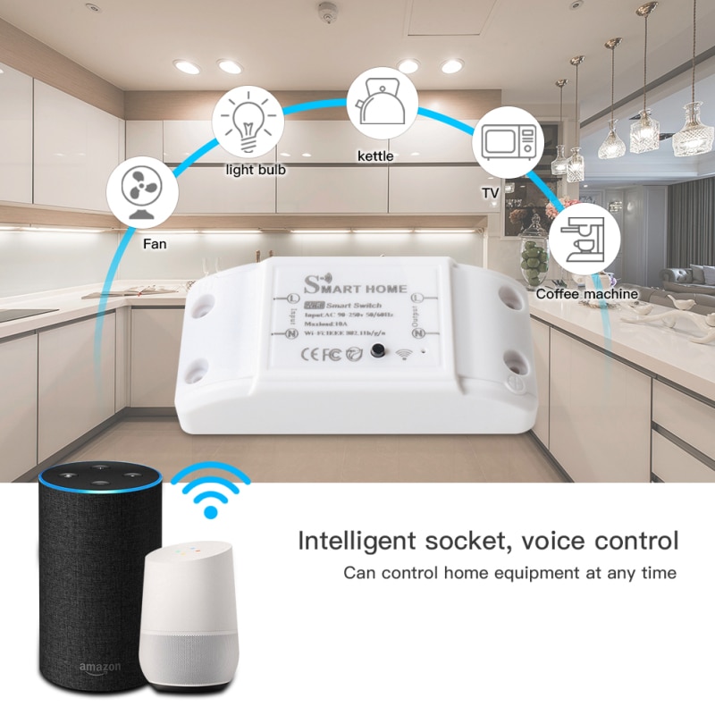 Wifi Smart Switch 10A Breaker Moudle Timer APP Voice Remote Control Compatible with Alexa Apple HomeKit Siri Google Home